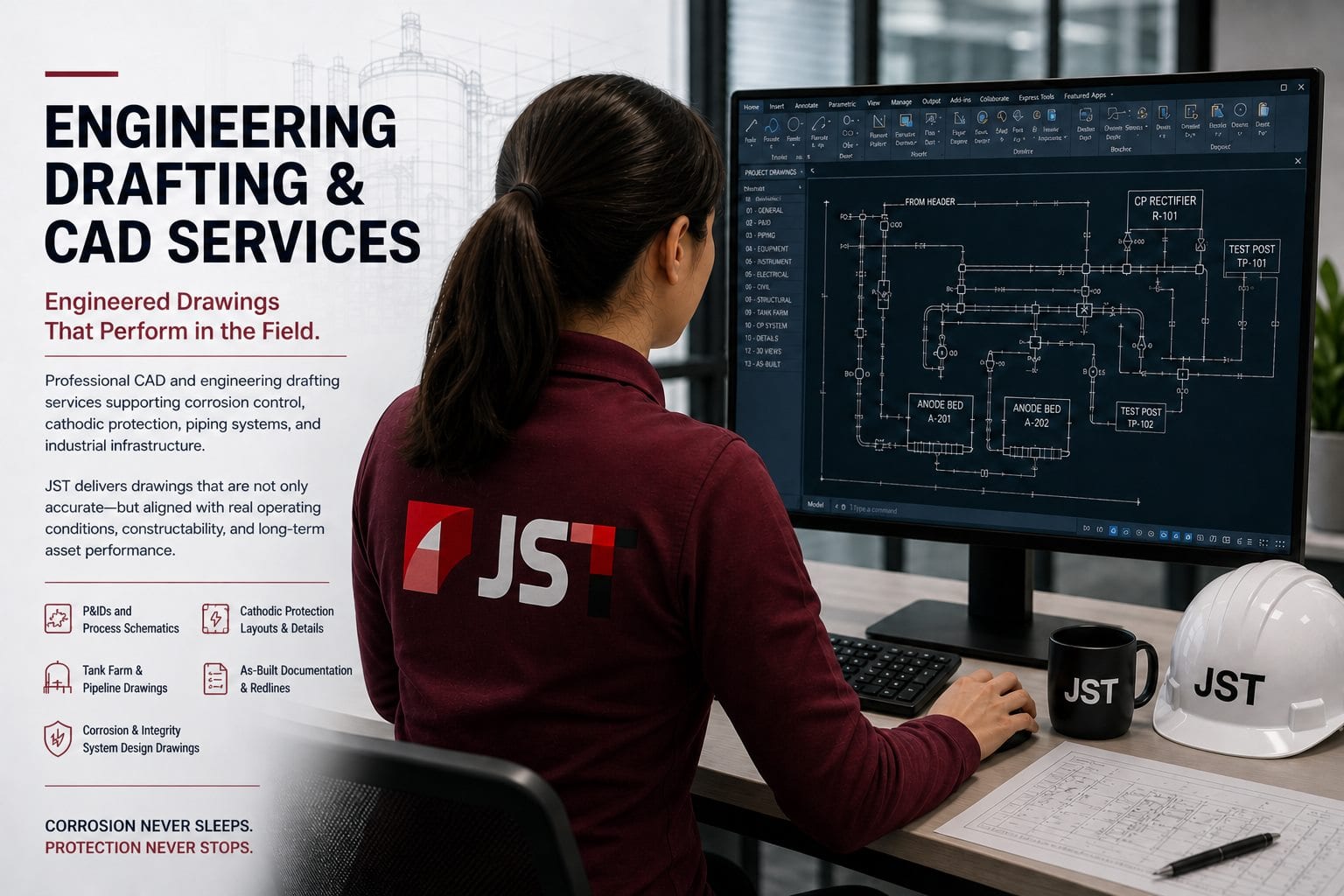 JST engineering drafting and CAD services for corrosion control and industrial infrastructure