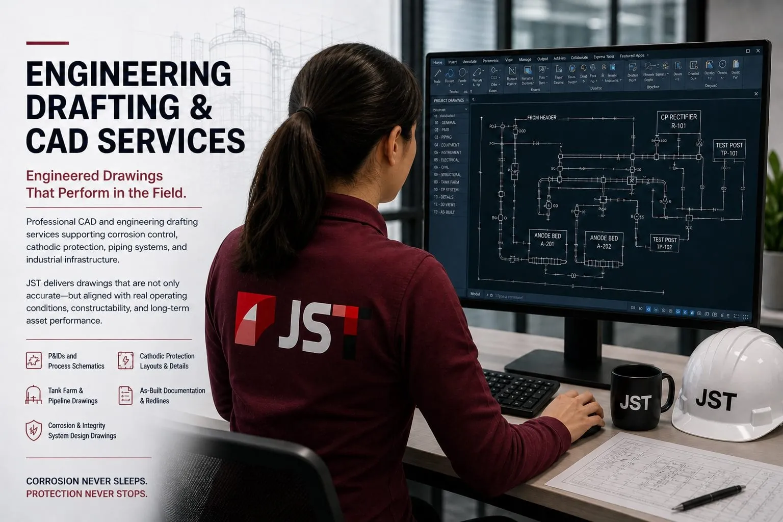 JST engineering drafting and CAD services for corrosion control and industrial infrastructure