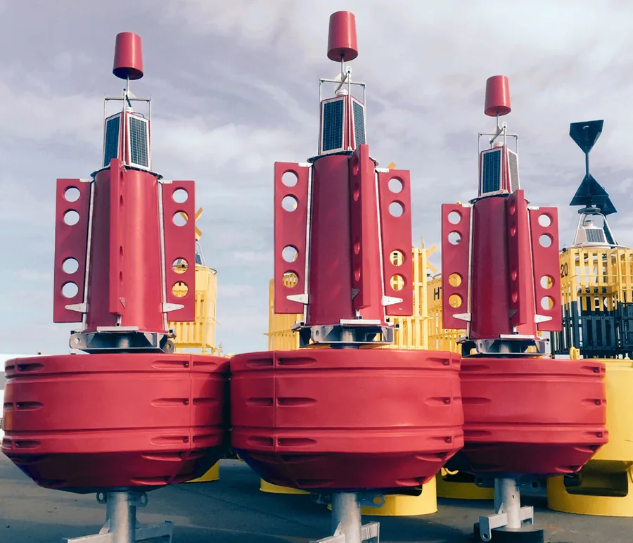IALA-compliant solar-powered marine navigation buoys